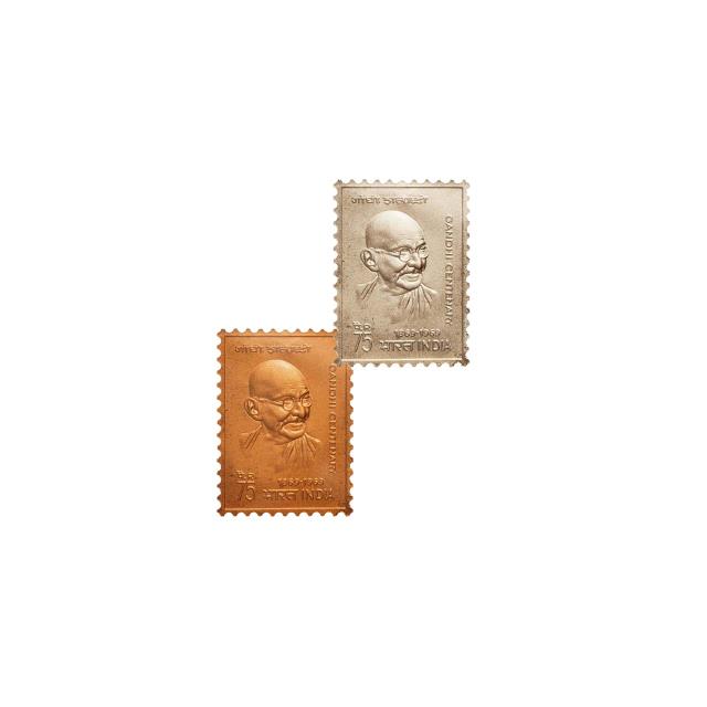 تمبر رسمی و فاخر گاندی پک 5 گرم نقره 5 گرم مس